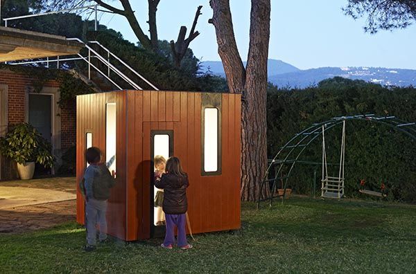 garden playhouse with kids and lightning